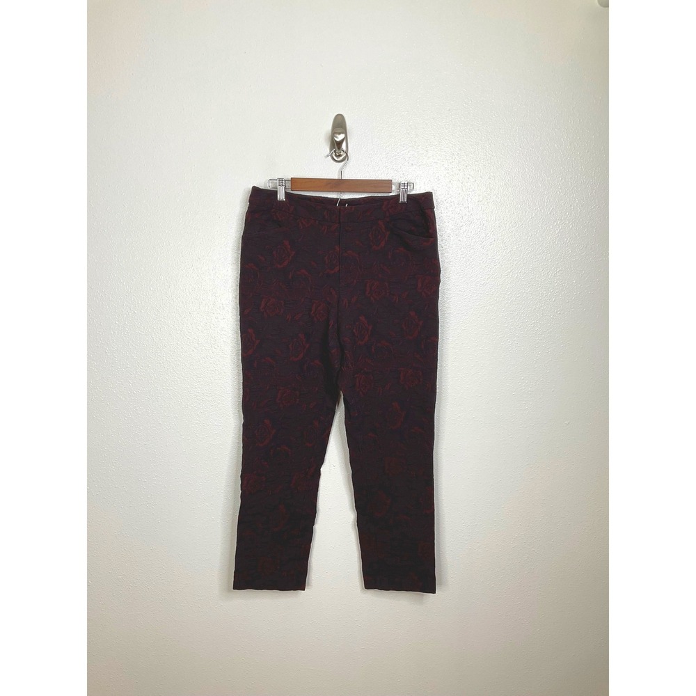 Peruvian Connection Burgundy Floral Rose Jacquard Trousers Pants Womens Size 10